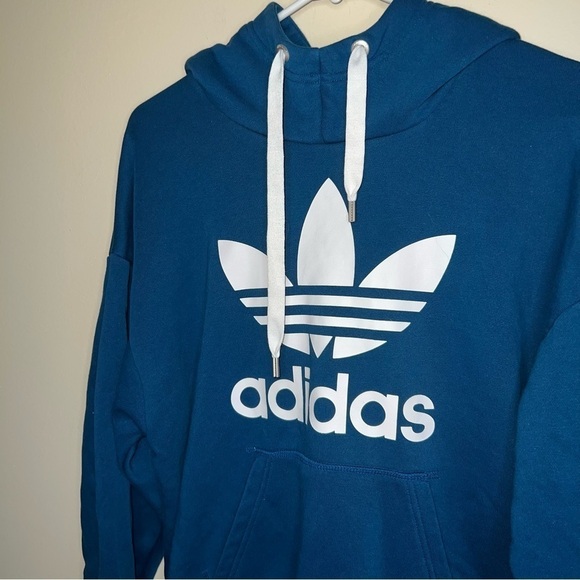 Adidas Women’s Blue Treefoil Oversized Tech Style Hoodie Size Small - Picture 3 of 9